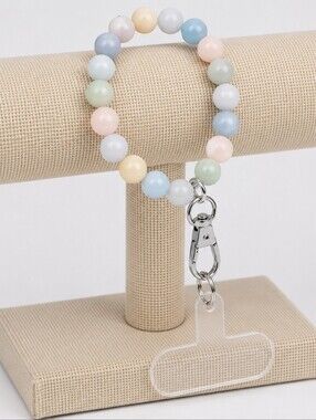 6.75" Pastel Beaded Crystal Phone Lanyard Wristlet Bracelet Silver Clasp